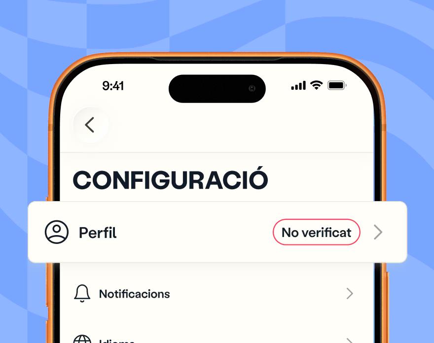 Interfície de l'aplicació Venga que mostra l'estat del compte no verificat