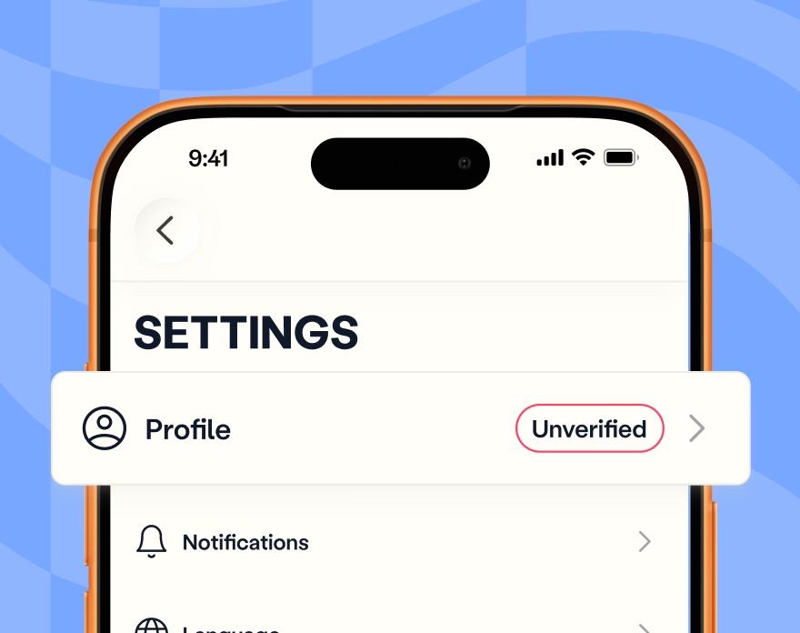 Venga app interface showing unverified account status