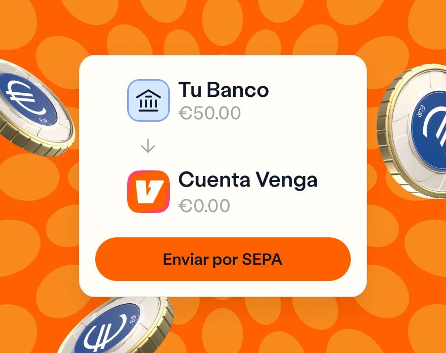 Interfaz móvil que muestra una transferencia SEPA desde un banco a una cuenta Venga