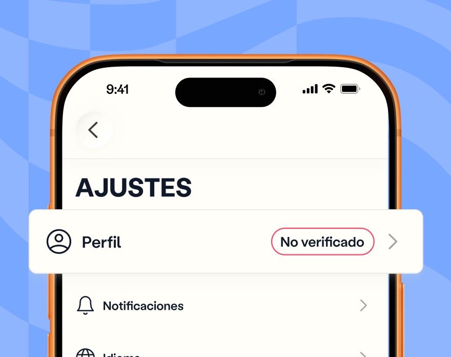 Interfaz de la aplicación Venga que muestra el estado de cuenta no verificada