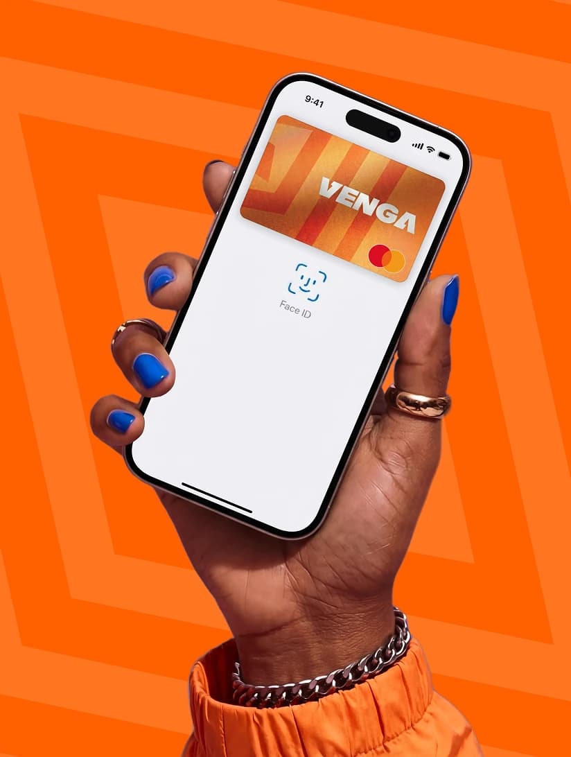 Phone with Venga card and Face ID payment