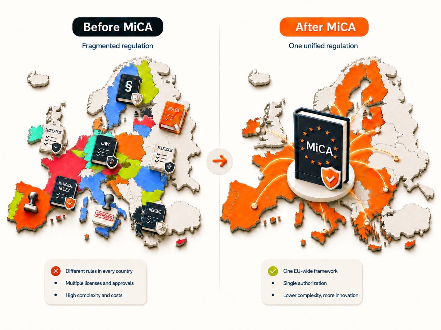 Venga - Blog Illustrations - Regulations in the EU before vs adter MiCA